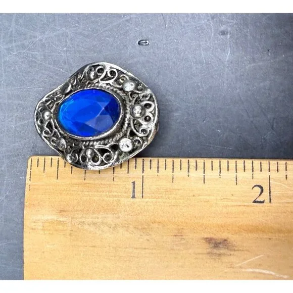 Vintage 80s Silver Blue Purple Faux Cabochon Tone Clip-On Earrings Lot 4 Pairs - Picture 12 of 13